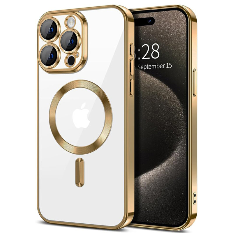 Husa premium iPhone 15 Pro Max Techsuit Luxury Crystal MagSafe, auriu