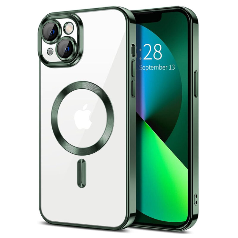 Husa premium iPhone 13 Techsuit Luxury Crystal MagSafe, verde inchis