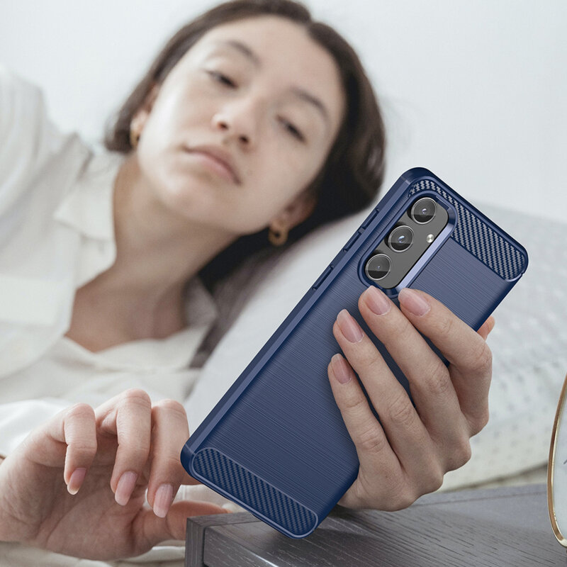 Husa Samsung Galaxy M55 Techsuit Carbon Silicone, albastru