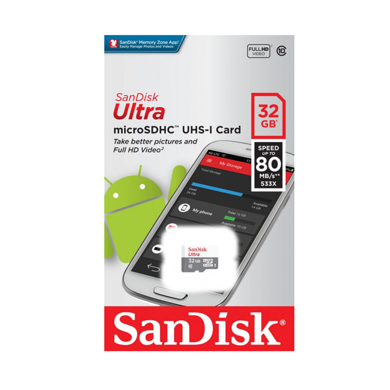 Card memorie 32GB SanDisk Ultra Android, gri, SDSQUNR-032G-GN3MN