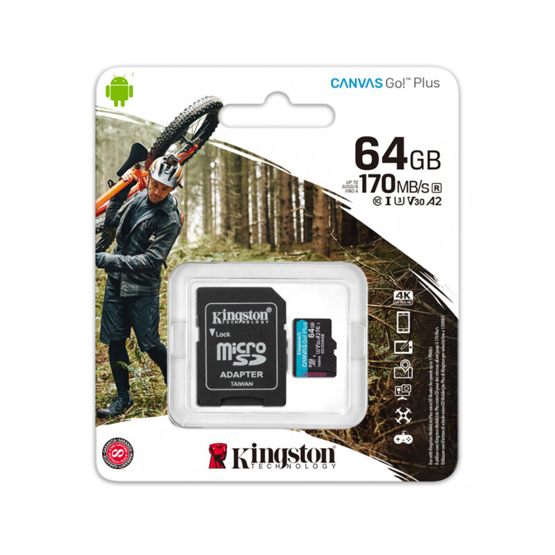 Card memorie 64GB Kingston Canvas Go Plus, adaptor, SDCG3/64GB