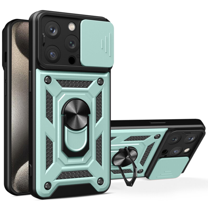 Husa iPhone 15 Pro Max protectie camera Techsuit CamShield Series, verde