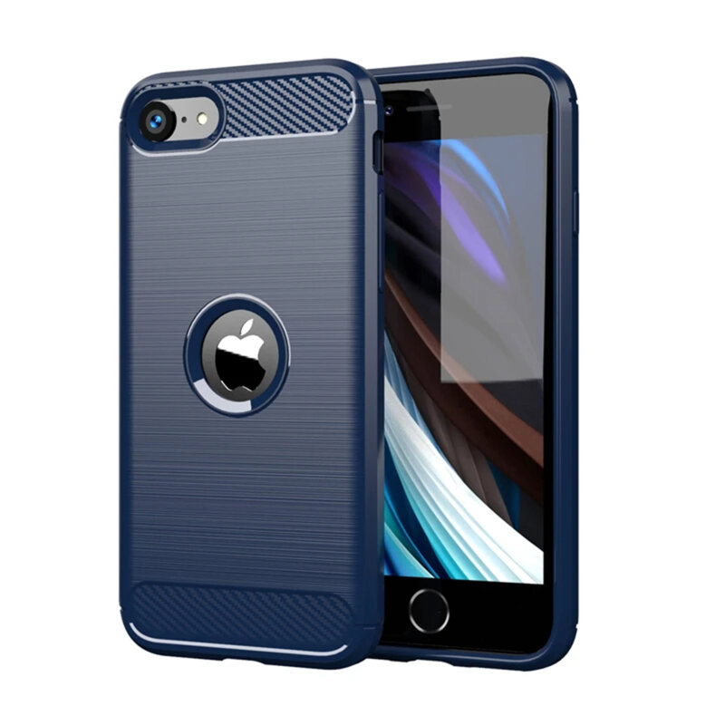 Husa iPhone SE 3, SE 2022 Techsuit Carbon Silicone, albastru
