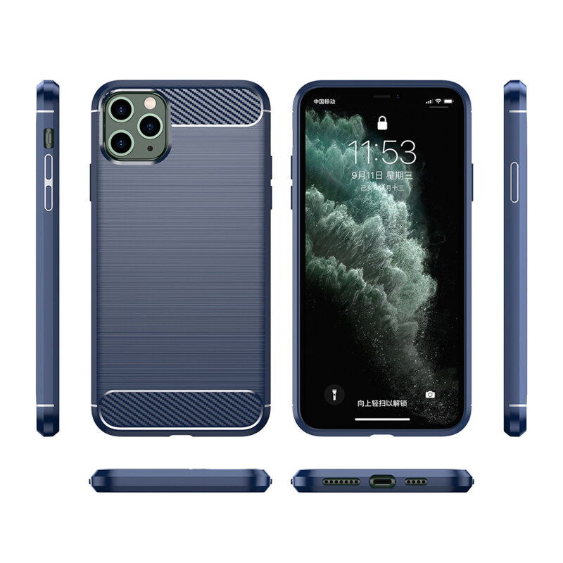 Husa iPhone 11 Pro Techsuit Carbon Silicone, albastru