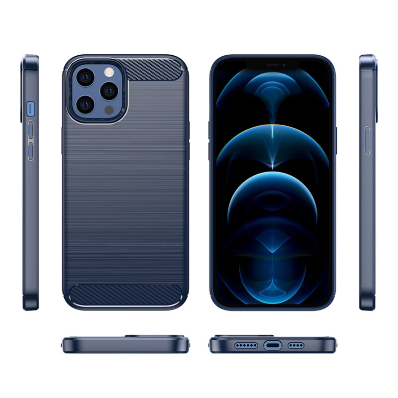 Husa iPhone 12 Pro Max Techsuit Carbon Silicone, albastru