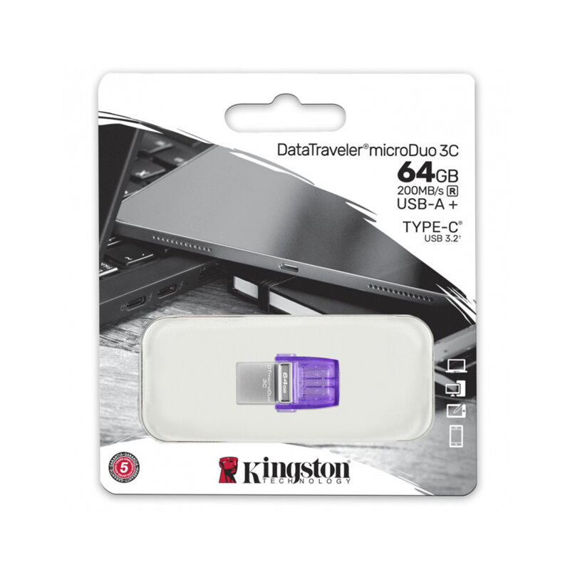 Memorie flash 64GB Kingston MicroDuo 3C, USB 3.2, DTDUO3CG3/64GB