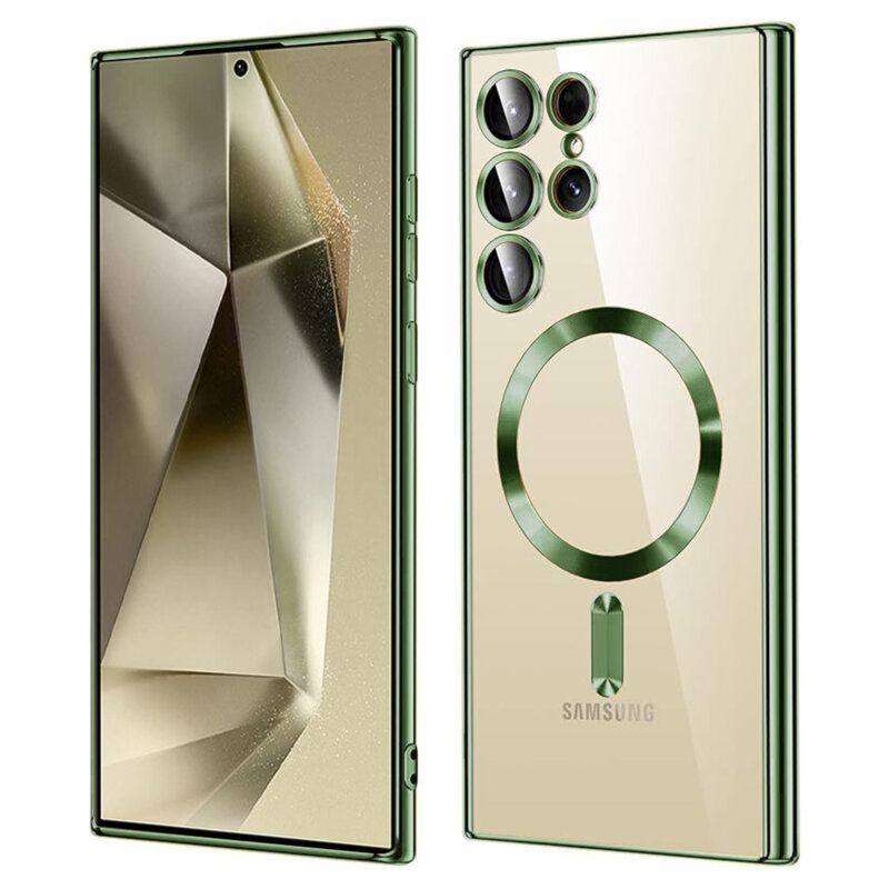 Husa premium Samsung Galaxy S24 Ultra Techsuit Luxury Crystal MagSafe, verde inchis