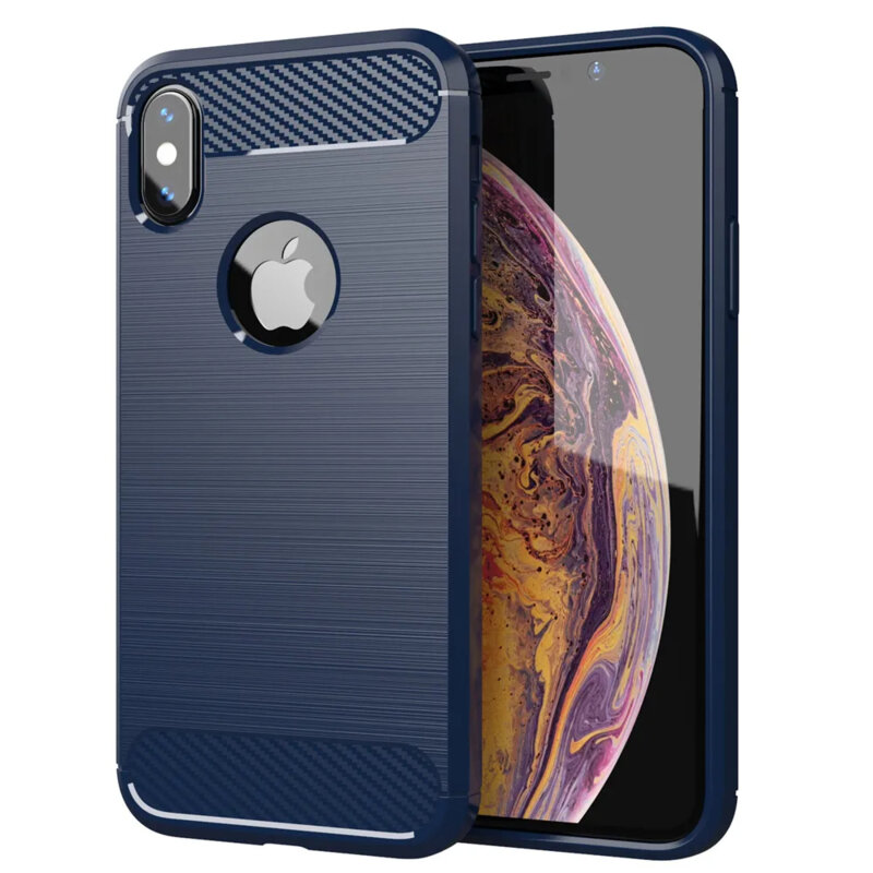 Husa iPhone XS Max Techsuit Carbon Silicone, albastru