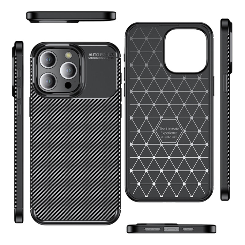 Husa iPhone 15 Pro Techsuit CarbonFiber, negru