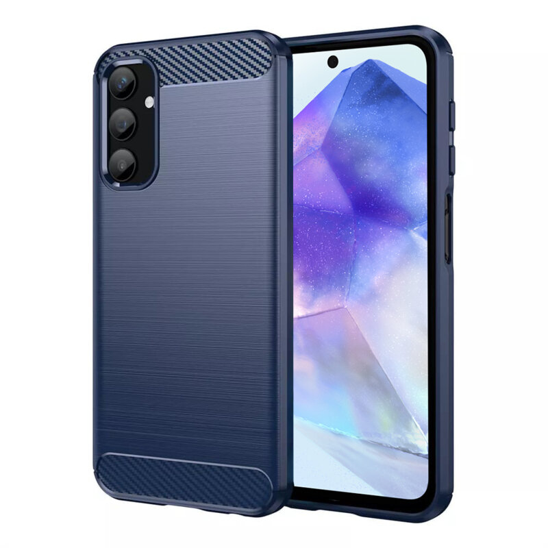 Husa Samsung Galaxy A55 5G Techsuit Carbon Silicone, albastru