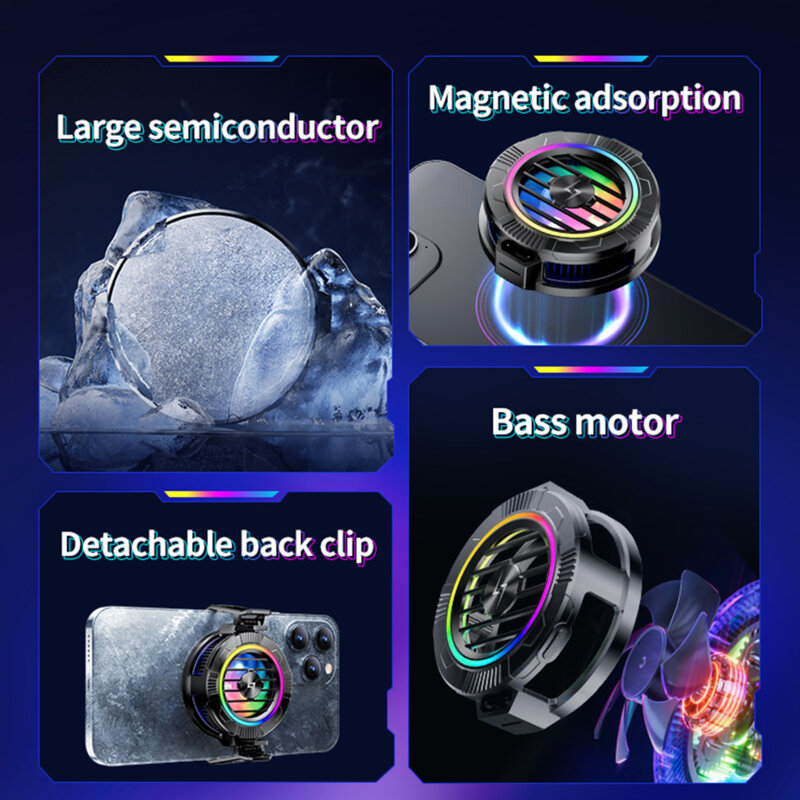 Cooler telefon magnetic Techsuit, cu lumini RGB, negru, P66