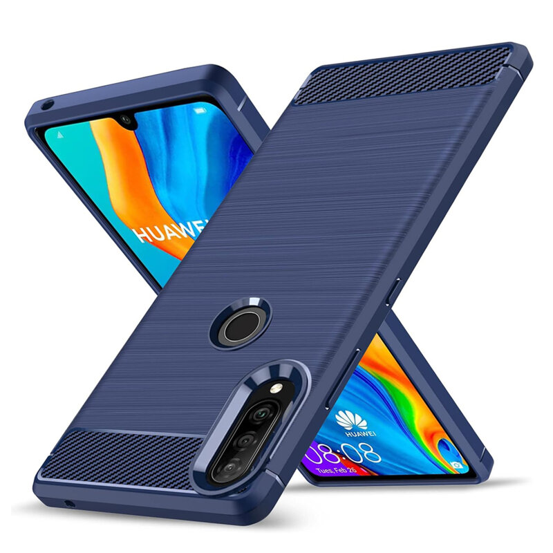Husa Huawei P30 Lite Techsuit Carbon Silicone, albastru