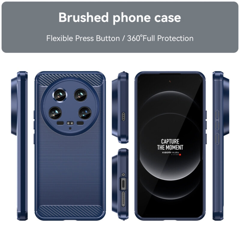 Husa Xiaomi 14 Ultra Techsuit Carbon Silicone, albastru