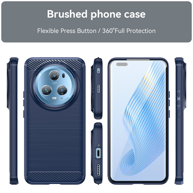 Husa Honor Magic5 Pro Techsuit Carbon Silicone, albastru