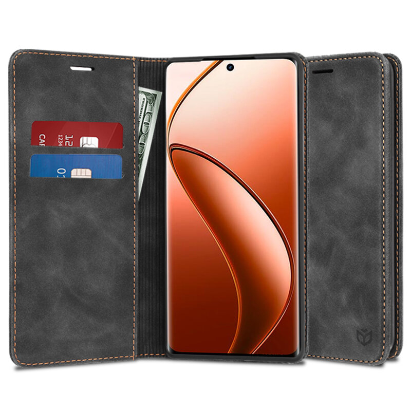 Husa piele Realme 12 Pro+ Techsuit Confy Cover, negru
