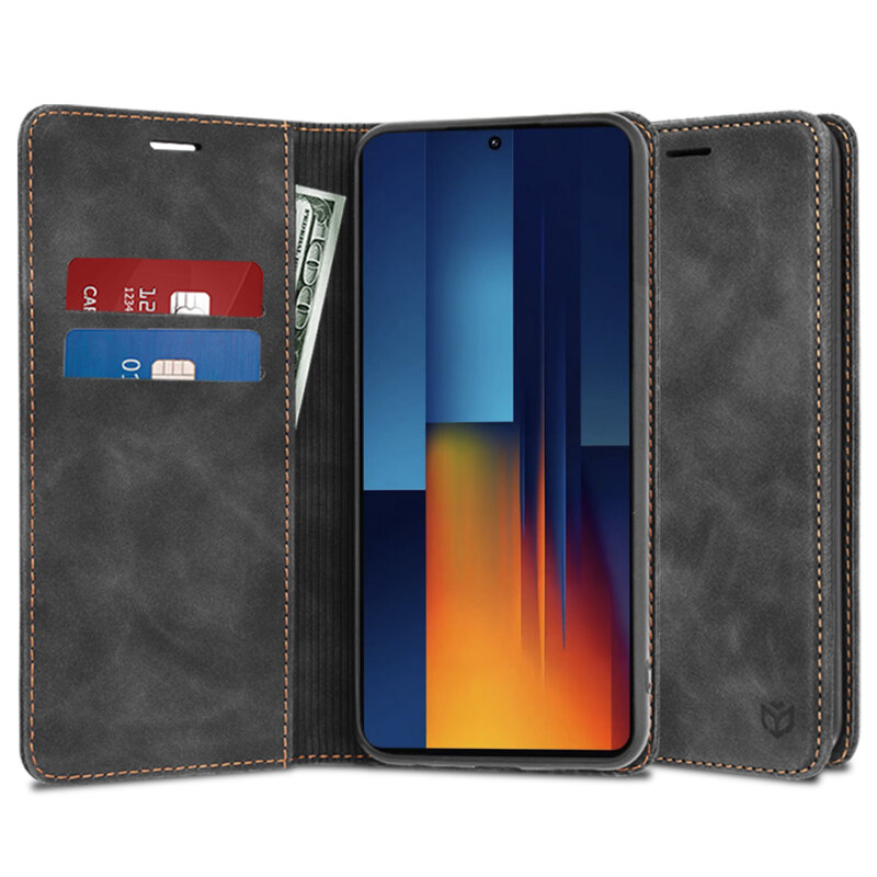 Husa piele Xiaomi Poco M6 Pro 4G Techsuit Confy Cover, negru