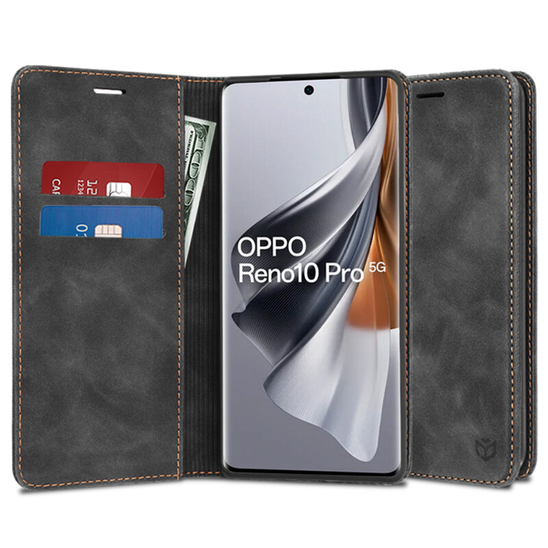 Husa piele Oppo Reno10 Pro Techsuit Confy Cover, negru