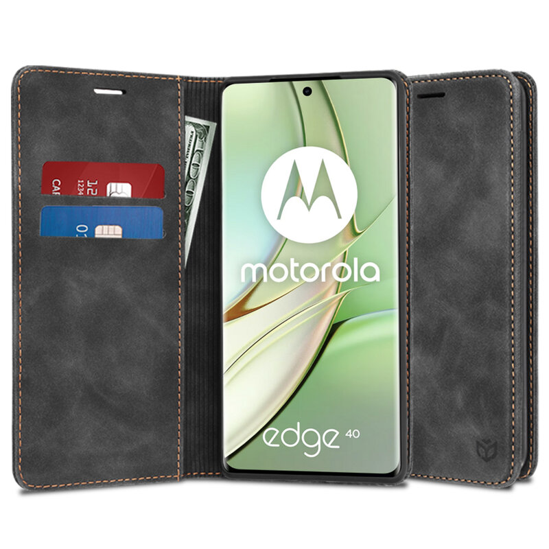 Husa piele Motorola Edge 40 Techsuit Confy Cover, negru