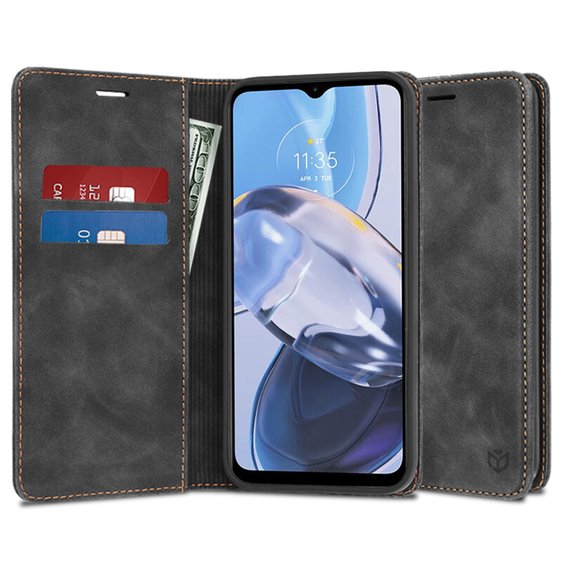 Husa piele Motorola Moto E22 Techsuit Confy Cover, negru