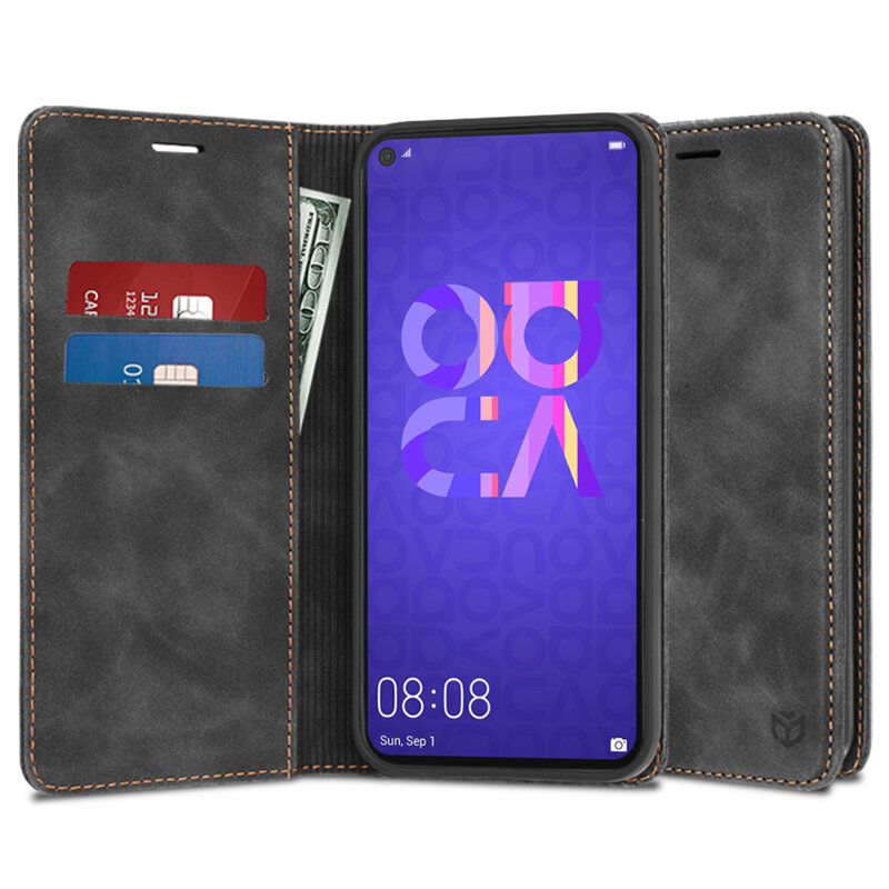 Husa piele Huawei Nova 5T Techsuit Confy Cover, negru
