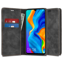 Husa piele Huawei P30 Lite New Edition Techsuit Confy Cover, negru