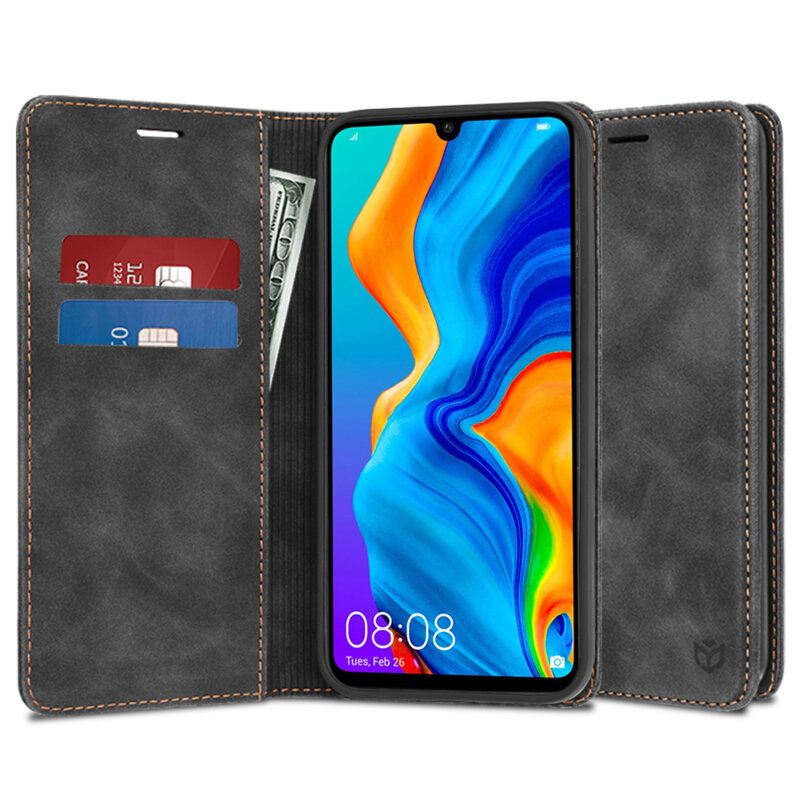Husa piele Huawei P30 Lite New Edition Techsuit Confy Cover, negru