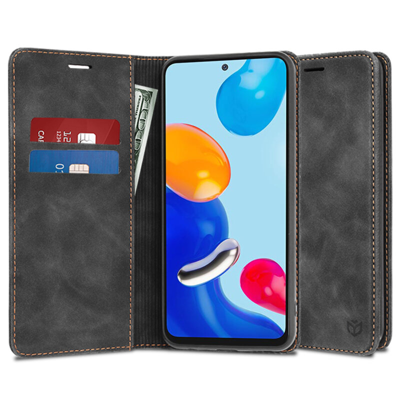 Husa piele Xiaomi Redmi Note 11 Techsuit Confy Cover, negru