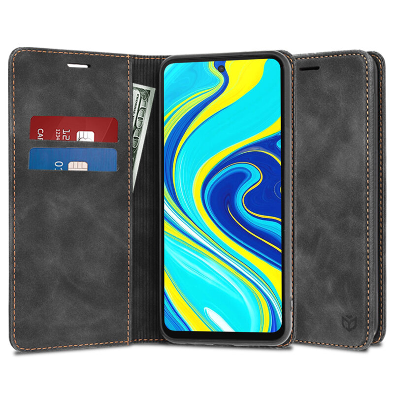 Husa piele Xiaomi Redmi Note 9S Techsuit Confy Cover, negru