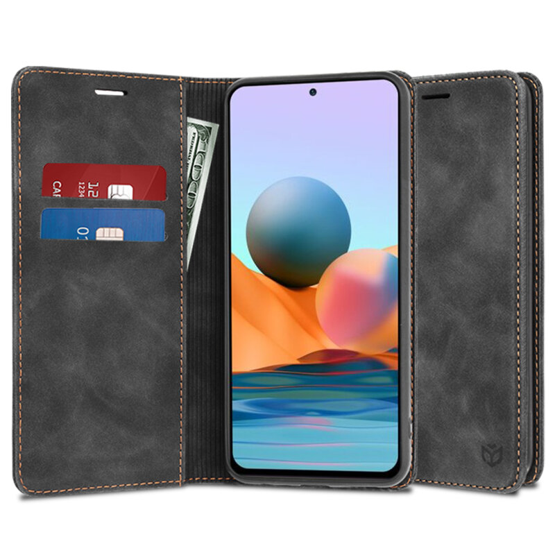 Husa piele Xiaomi Redmi Note 10 Pro Techsuit Confy Cover, negru
