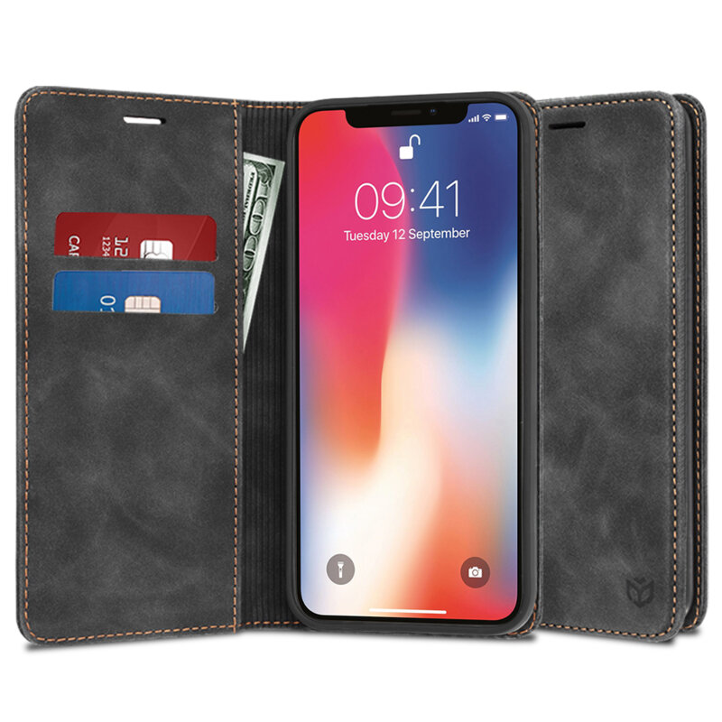 Husa piele iPhone X, iPhone 10 Techsuit Confy Cover, negru