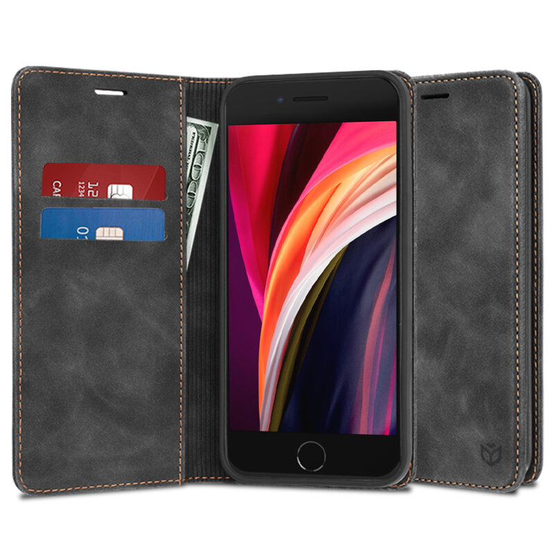 Husa piele iPhone SE 2, SE 2020 Techsuit Confy Cover, negru