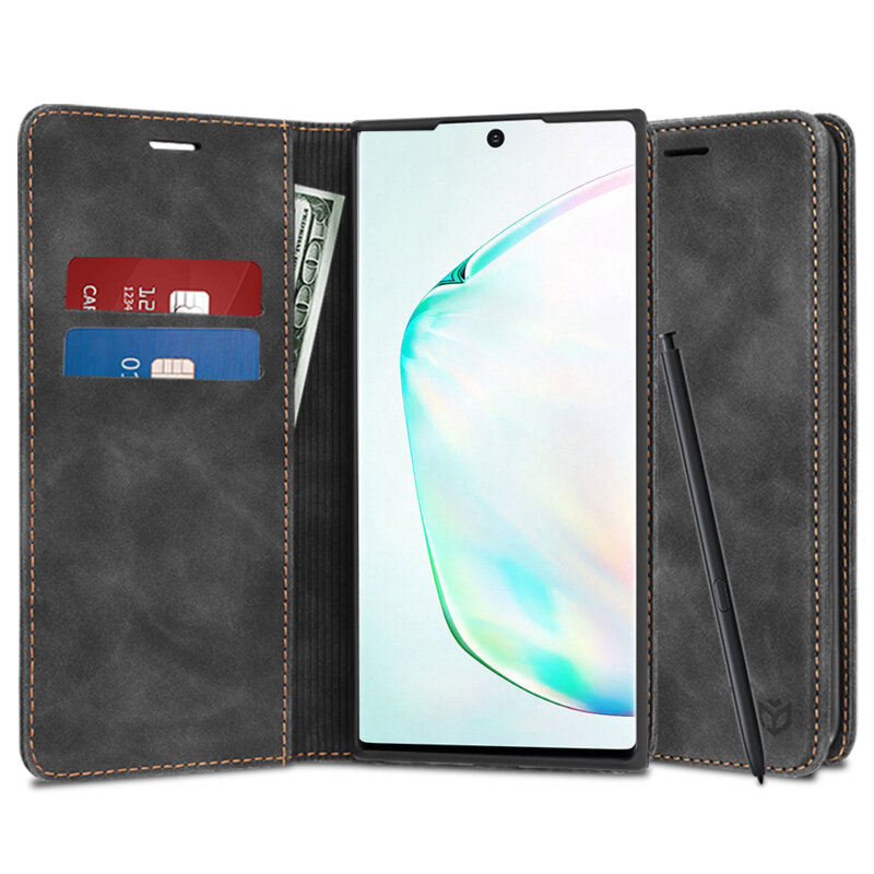 Husa piele Samsung Galaxy Note 10 Plus Techsuit Confy Cover, negru