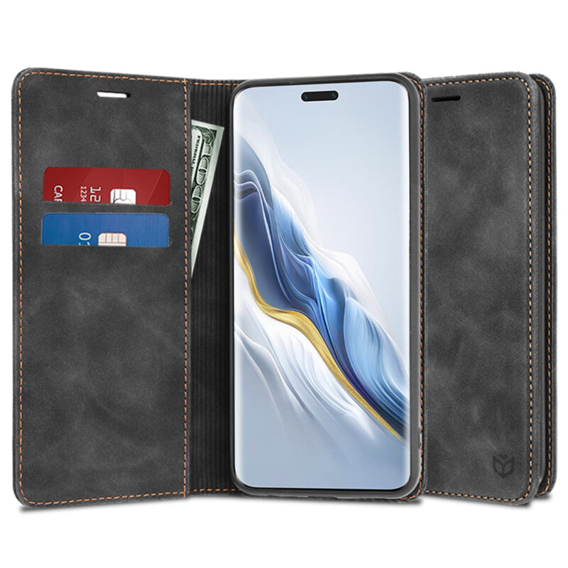 Husa piele Honor Magic6 Pro Techsuit Confy Cover, negru