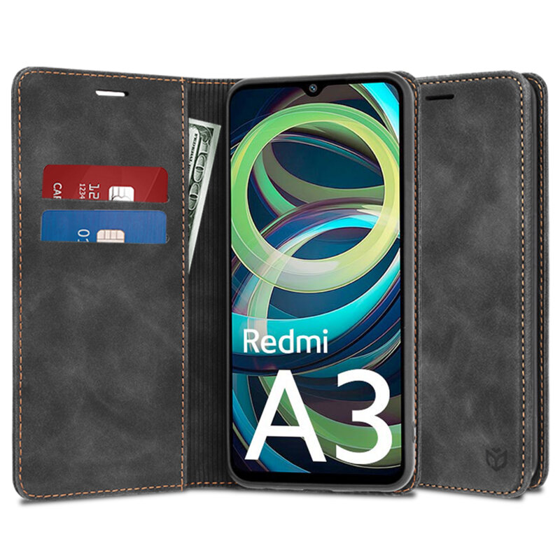 Husa piele Xiaomi Redmi A3 Techsuit Confy Cover, negru