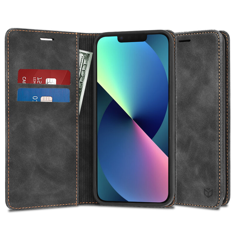 Husa piele iPhone 13 Techsuit Confy Cover, negru