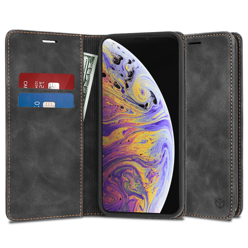 Husa piele iPhone XS Max Techsuit Confy Cover, negru