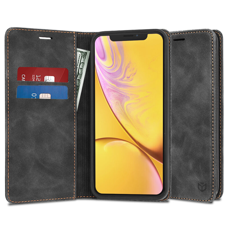 Husa piele iPhone XR Techsuit Confy Cover, negru