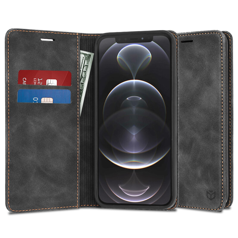 Husa piele iPhone 12 Pro Techsuit Confy Cover, negru