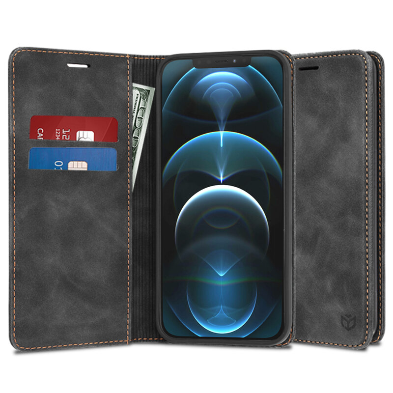 Husa piele iPhone 12 Pro Max Techsuit Confy Cover, negru
