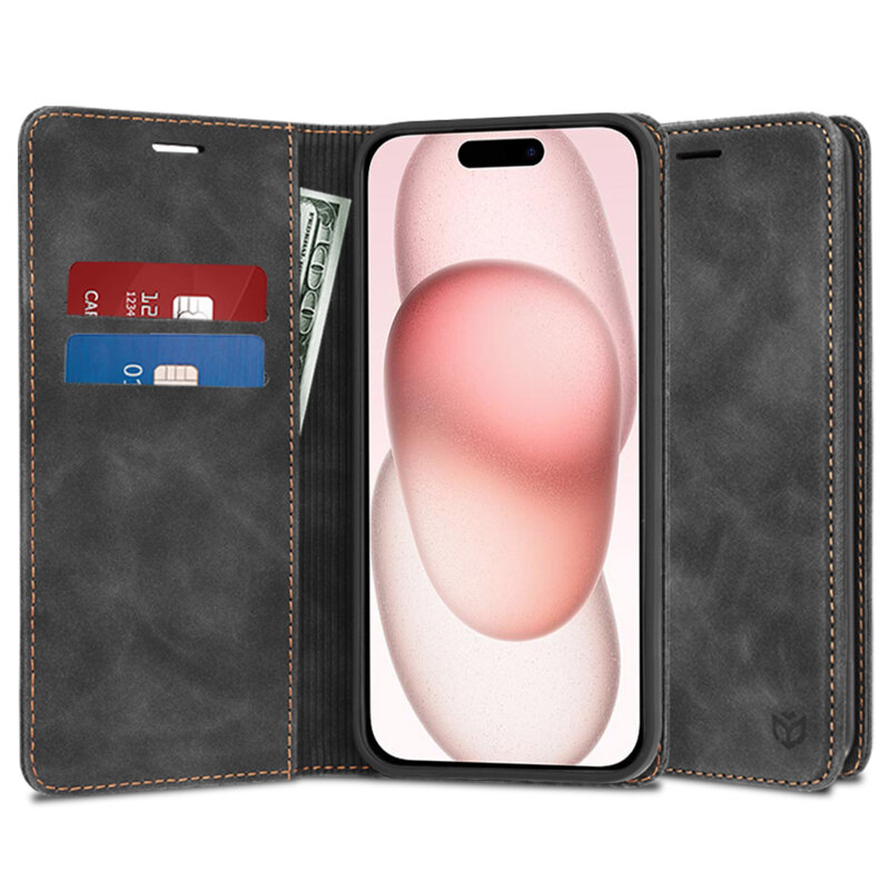 Husa piele iPhone 15 Techsuit Confy Cover, negru
