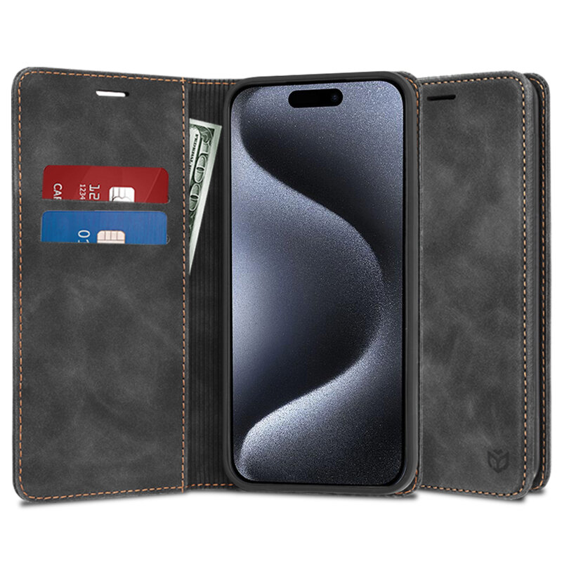 Husa piele iPhone 15 Pro Techsuit Confy Cover, negru