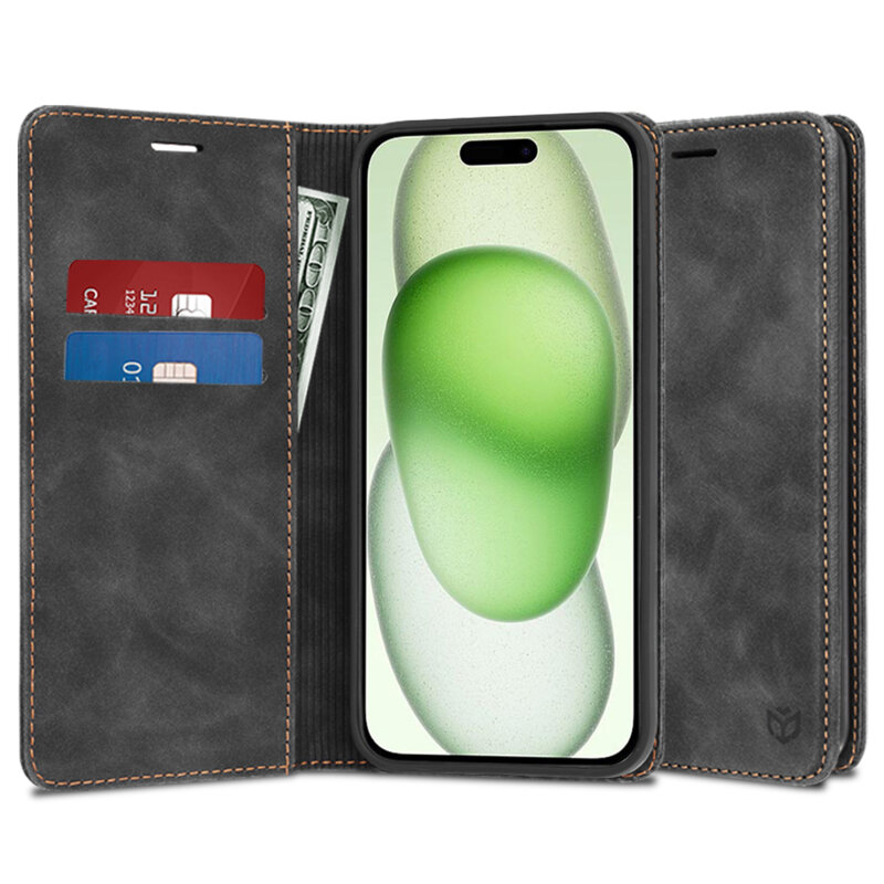 Husa piele iPhone 15 Plus Techsuit Confy Cover, negru