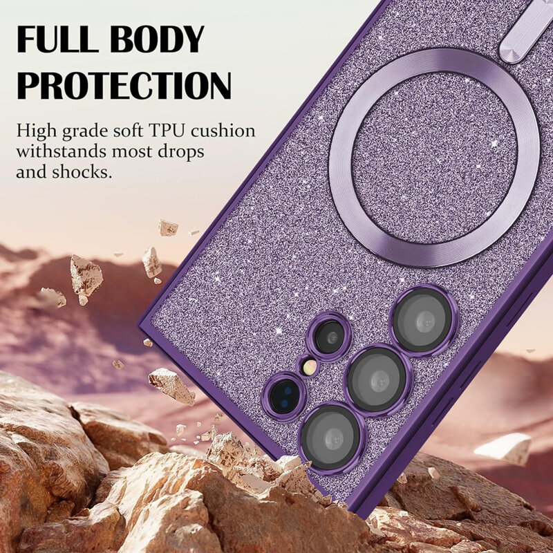Husa premium Samsung Galaxy S24 Ultra Techsuit Luxury Glitter MagSafe, mov deschis