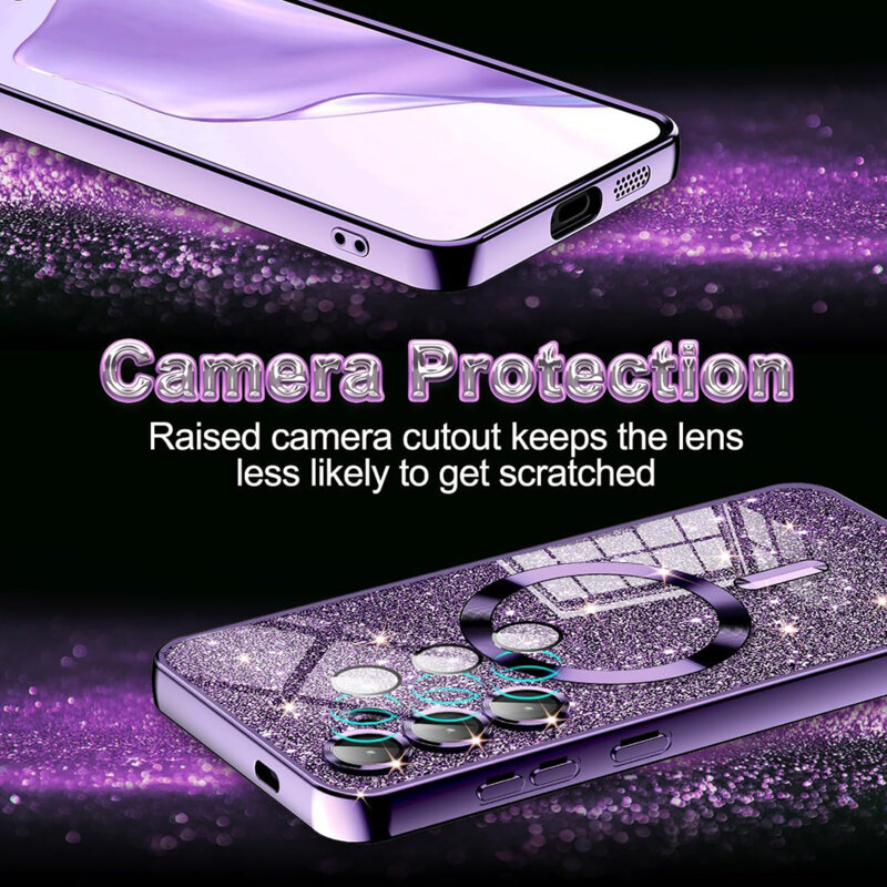 Husa premium Samsung Galaxy S22 Ultra 5G Techsuit Luxury Glitter MagSafe, mov deschis