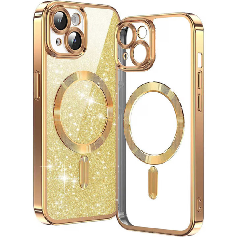 Husa premium iPhone 13 Techsuit Luxury Glitter MagSafe, auriu