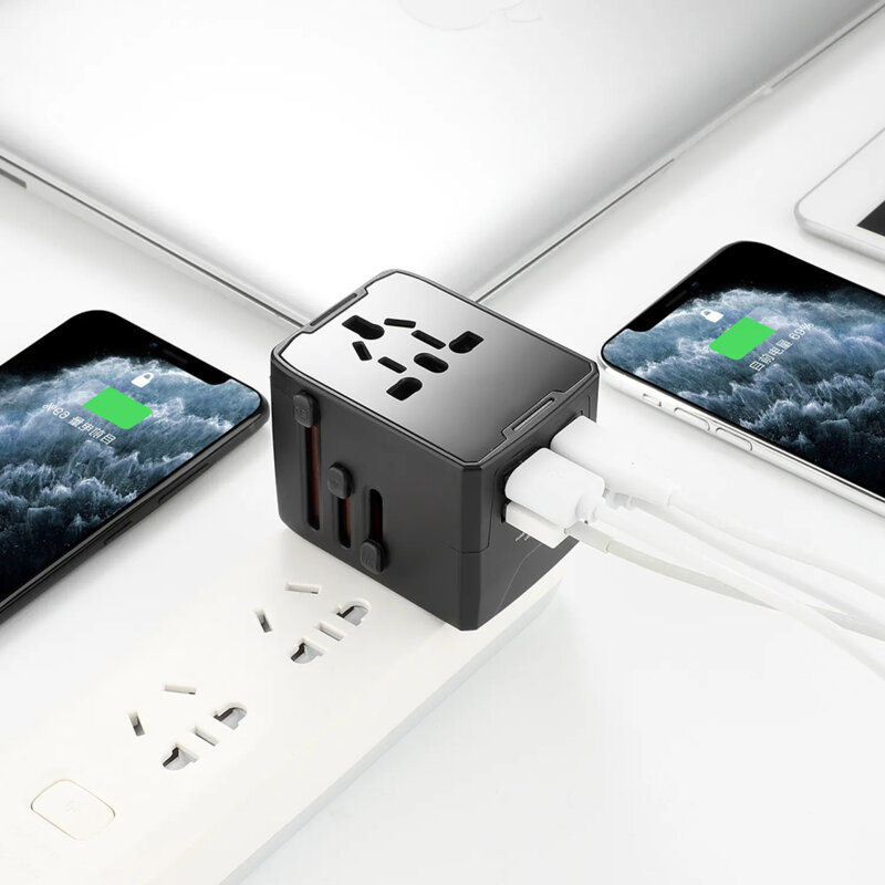 Adaptor priza EU la US, UK, AUS, 3xUSB, Type-C Techsuit, HHT904