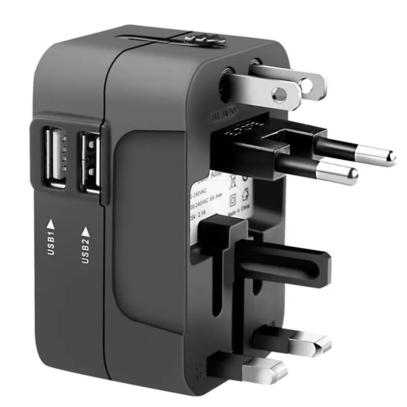 Adaptor priza EU la US, UK, AUS, 2 x USB, Techsuit, HHT202