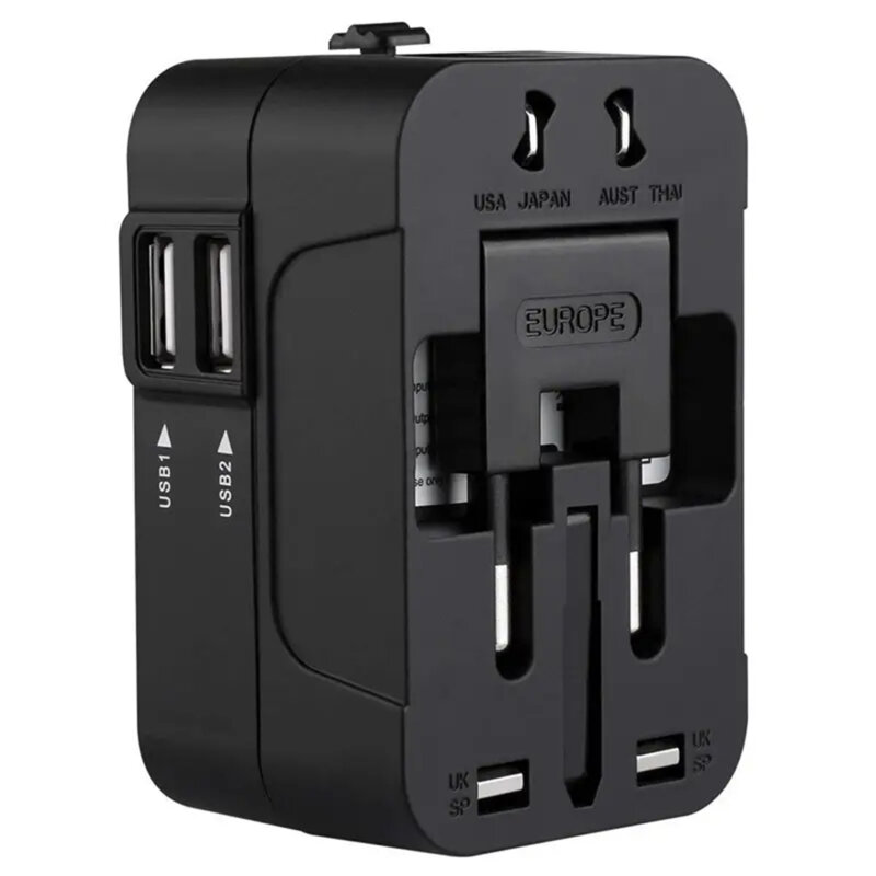 Adaptor priza EU la US, UK, AUS, 2 x USB, Techsuit, HHT202