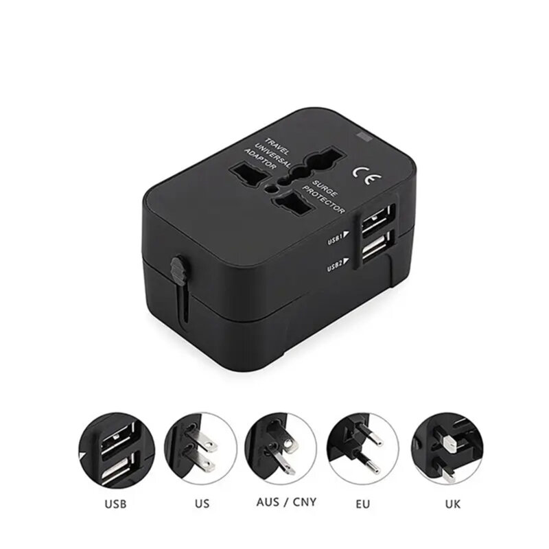 Adaptor priza EU la US, UK, AUS, 2 x USB, Techsuit, HHT202
