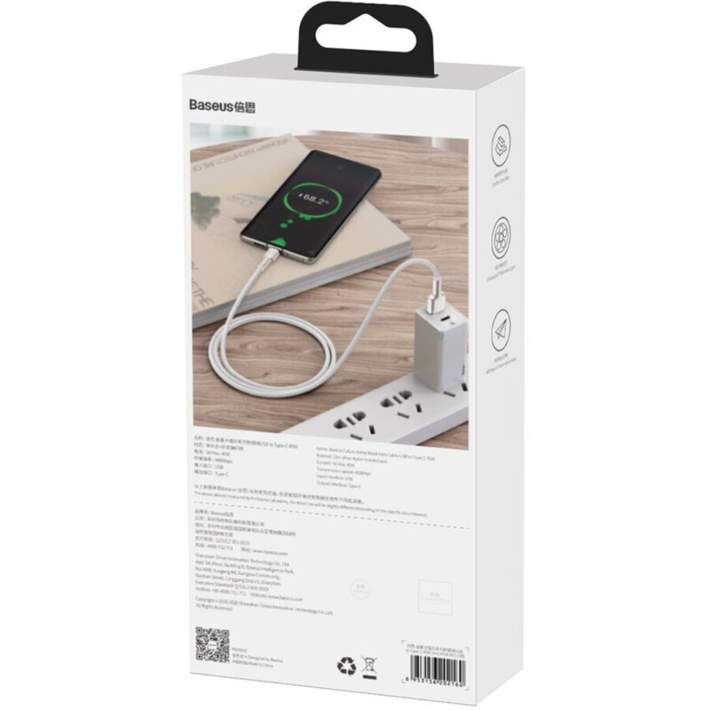 Cablu date Fast Charging Type-C Baseus, 2m, alb, CAKF000202
